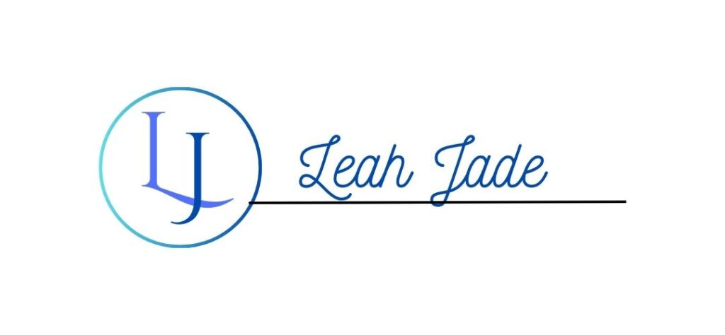 This is a picture of my website's header. It includes my logo, which consists of my initians, "LJ," indifferent shages of blue. Also, to the right of that it says "Leah Jade" also in blue. 