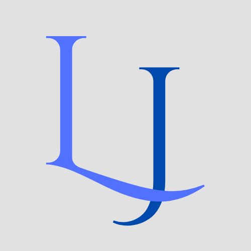 This is a picture of my website's favicon. It depicts my initals, "LJ," both in different shades of blue.